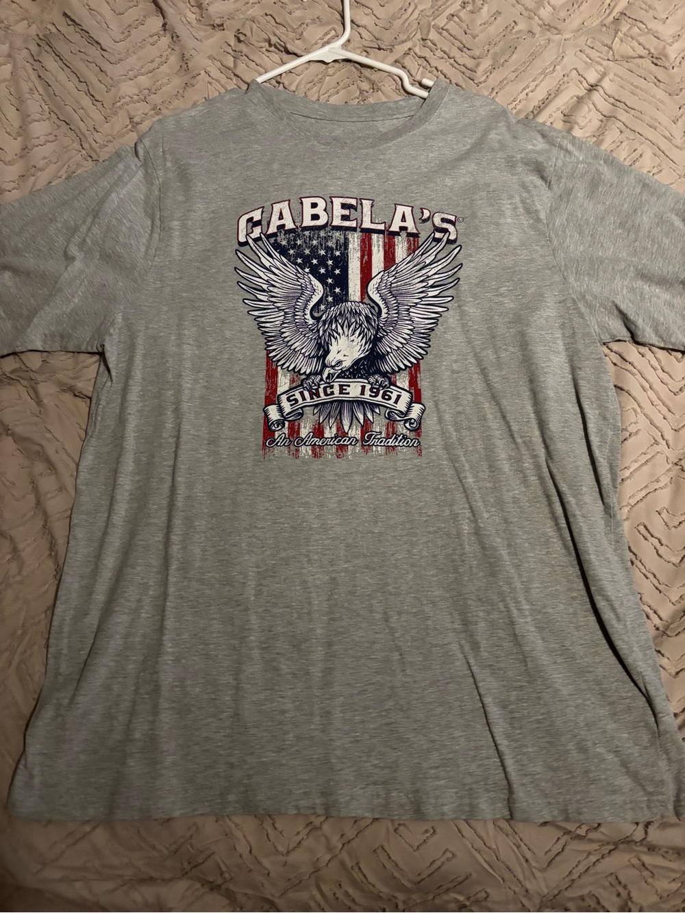 Cabela's Gray Short-Sleeve Tee with Eagle and Flag Graphic